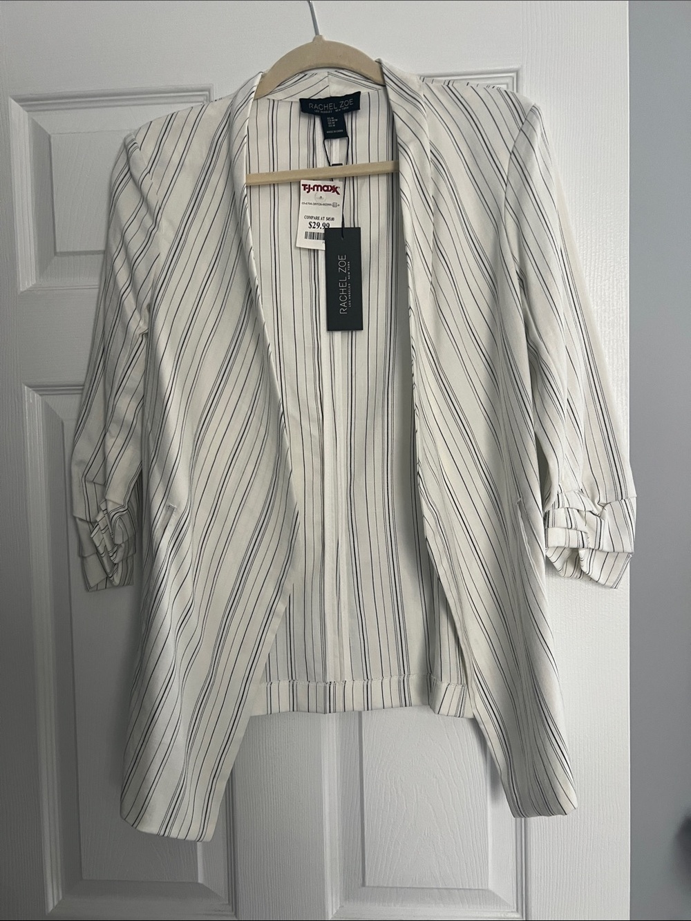 Rachel Zoe Cream and Black Striped Open-Front Blazer
